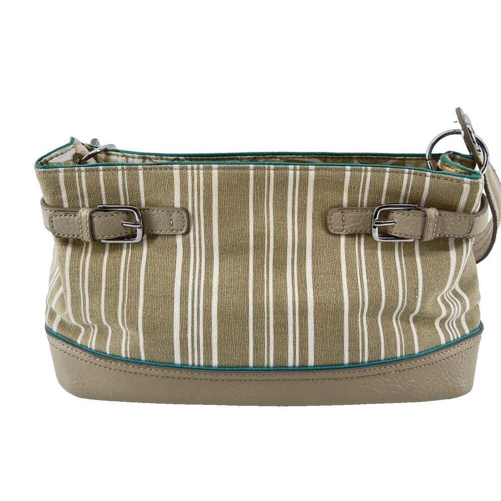 Tommy Hilfiger Striped Canvas Shoulder Bag Beige Coastal Preppy Boho - Picture 2 of 16